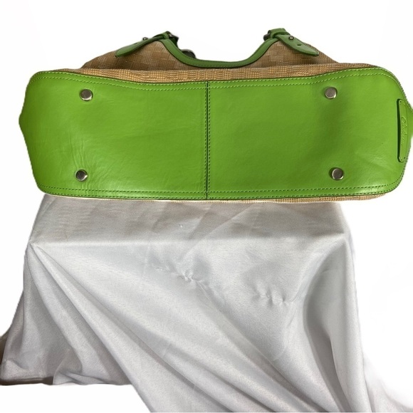 Cole Haan Triangle Tote Neutral/Kiwi Leather Genevieve Straw Hobo Bag - Picture 3 of 12